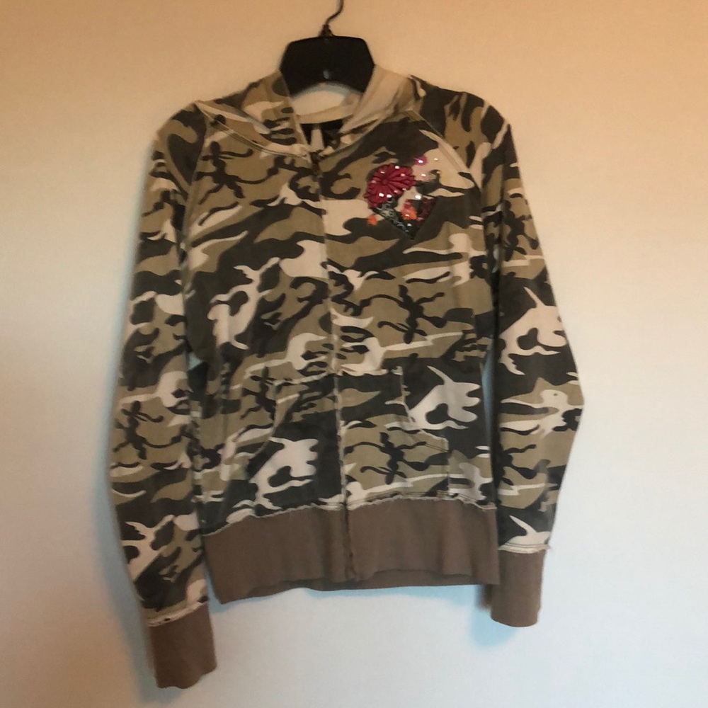 Camo Zip-Up Jacket with Embroidery